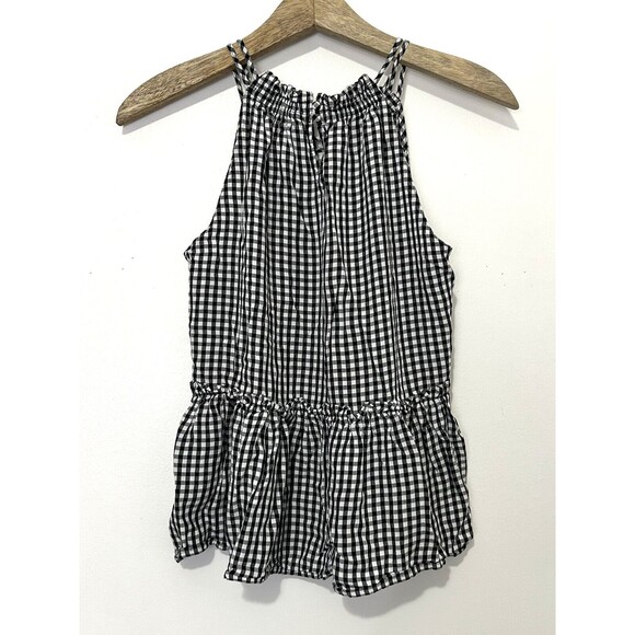 Ann Taylor LOFT Tank Top Blouse Sz Small Black White Buffalo Check Plaid Career - Picture 4 of 5